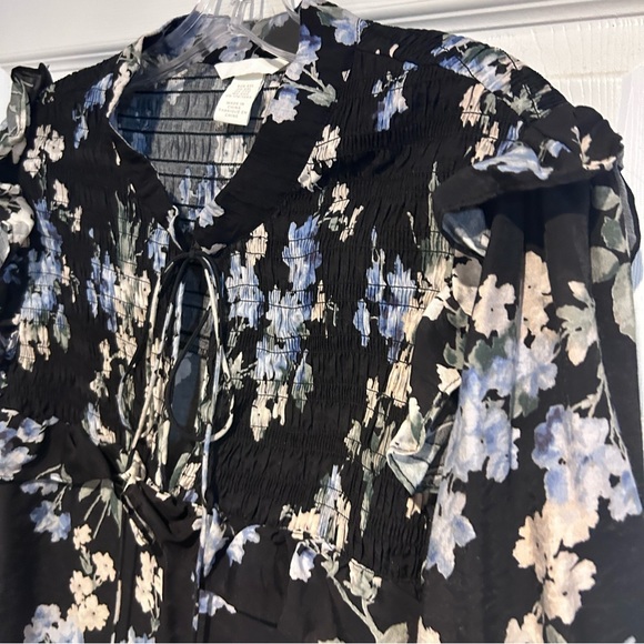 🖤H&M🖤.black floral long sleeve blouse top plus XXL Flowy Ruffle light weight - Picture 8 of 9